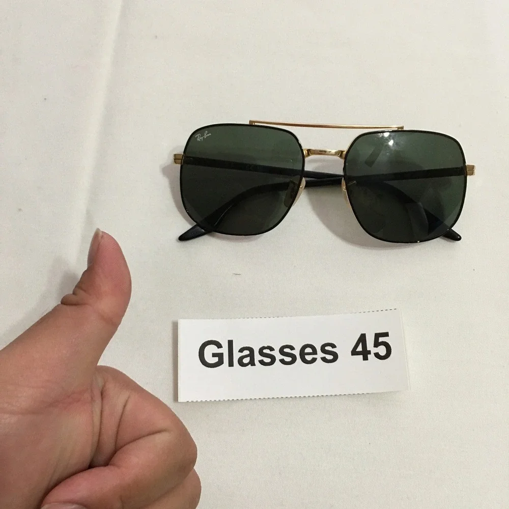 Ray-Ban Sunglasses Mens Large Black Gold Square Double Bridge Aviator